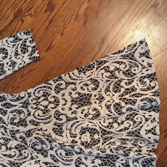 Eliza J black/ white Scroll knit fit And flare Office Siren career dress Sz 8P - Picture 4 of 10